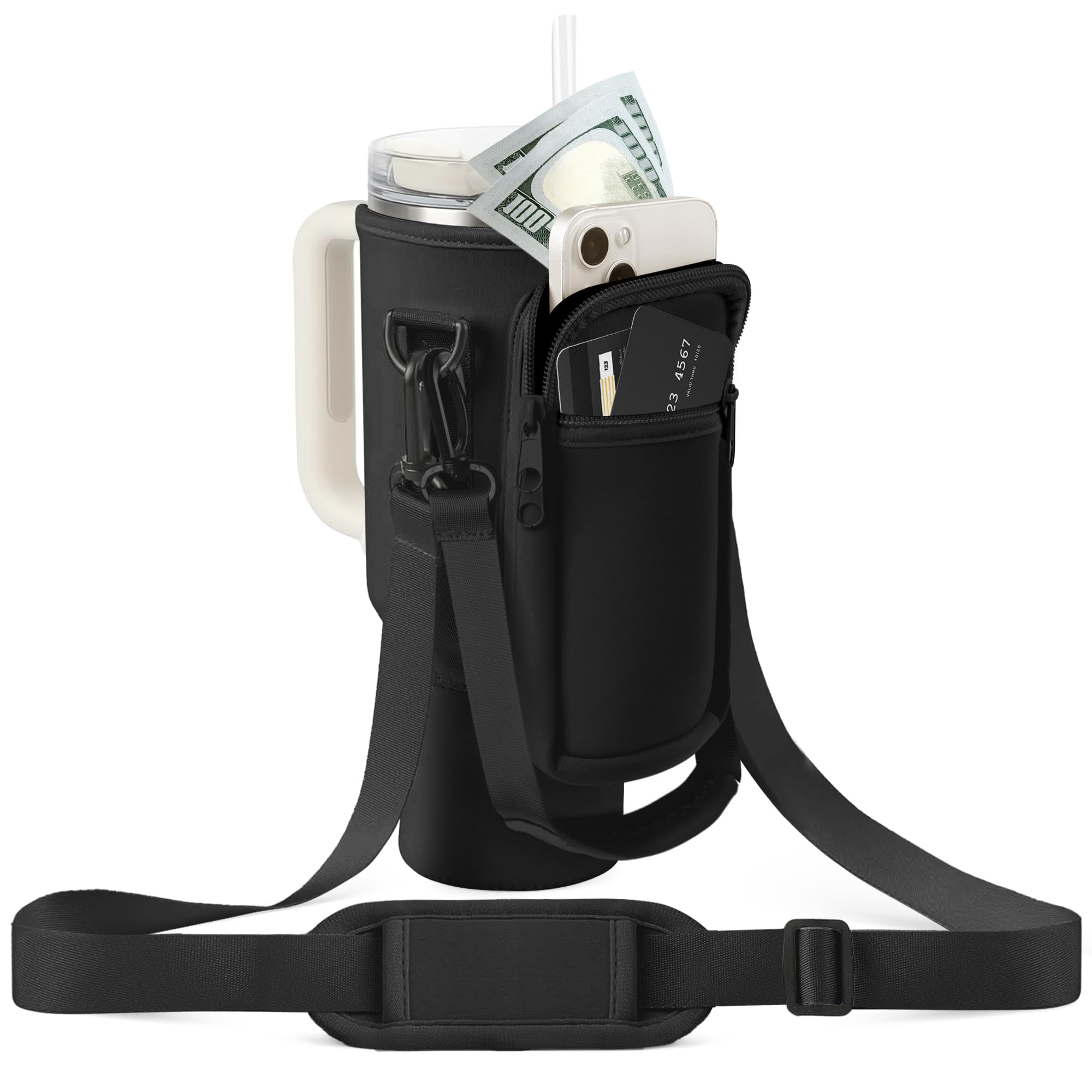 Onite Water Bottle Bag Compatible with Stanley 30/40 oz Tumbler with Handle, Water Bottle Pouch for Stanley Cup Accessories, Water Bottle Holder with Adjustable Strap for Walking Travelling Camping