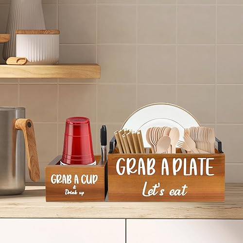 Miniatura 4 de Soporte para utensilios de cocina, organizador de platos de encimera de cocina, soporte para platos de papel, soporte desechable para platos y