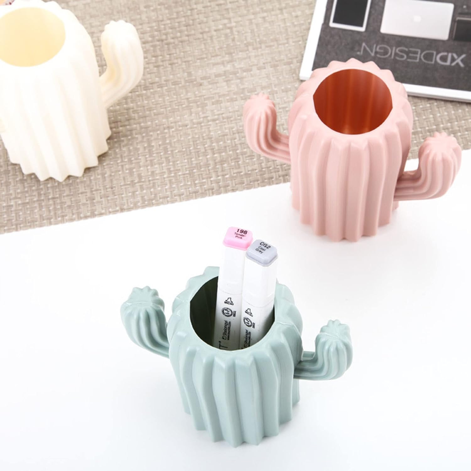 XFLYP Cactus Shape Pen Holder, Desk Organiser, Makeup Brush Holder, Creative Funny Cactus Shape Desk Pen Holder Stand - Image 4