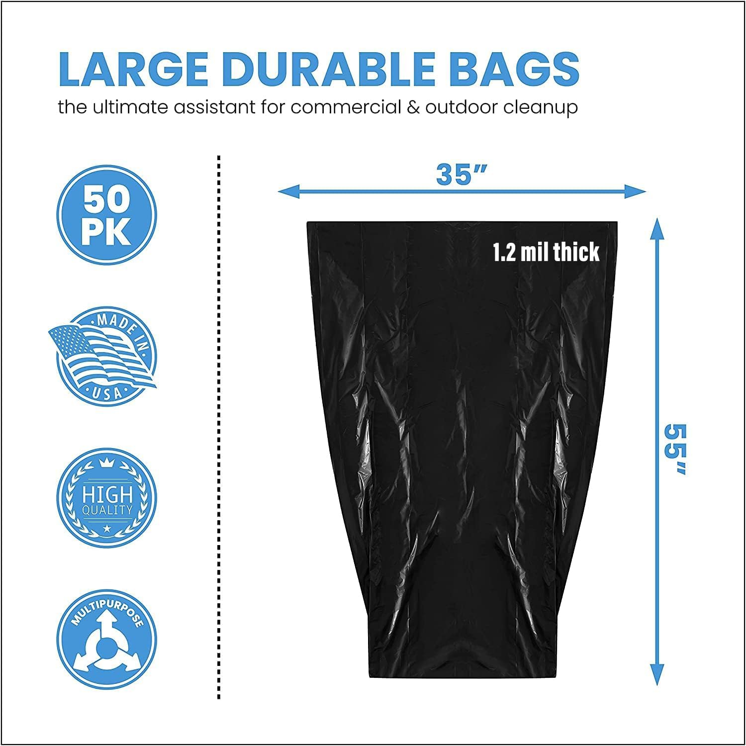 ToughBag 55 Gallon Trash Bags, 55-60 Gallon Trash Bags Heavy Duty (50 ...