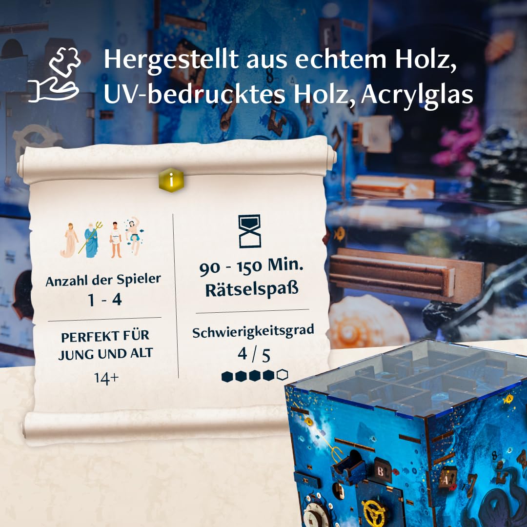 INSCAPE Atlantis Labyrinth - Cluebox - Rätselbox Holz - Puzzle Box - Escape Room Spiel Erwachsene und Kinder - Knobelspiele - 3D Holzpuzzle - Denkspiele - Geschenkbox