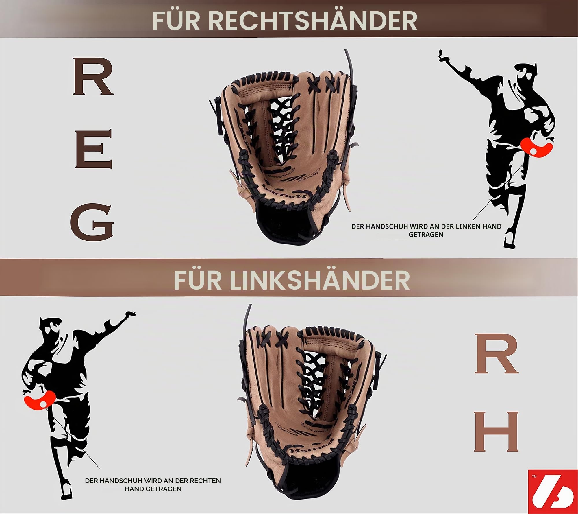 Barnett SL-115 Baseball-Handschuh, Infield/Outfield, 11 Zoll, Braun