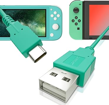 شاحن HEATFUN USB C لجهاز Nintendo Switch، كابل شحن سريع لجهاز Nintendo Switch - Animal Crossing Green 4.92 قدم