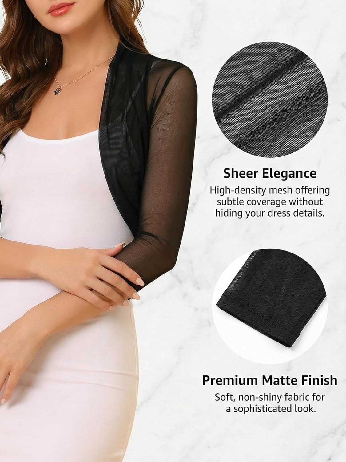 Allegra K Women's 3/4 Sleeve Sheer Mesh Shrug Open Front Cropped Bolero Cardigan - Image 5