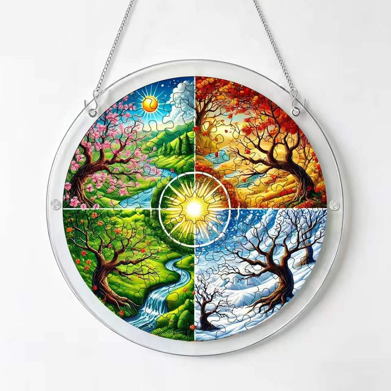 Acrylic Jigsaw Puzzle Suncatcher, Window Puzzle Hanging Decor,7.8 Inch DIY Creative Arts and Crafts Kit for Adults, Stained Glass Effect Aesthetic Room Decoration,Birthday (Season2)