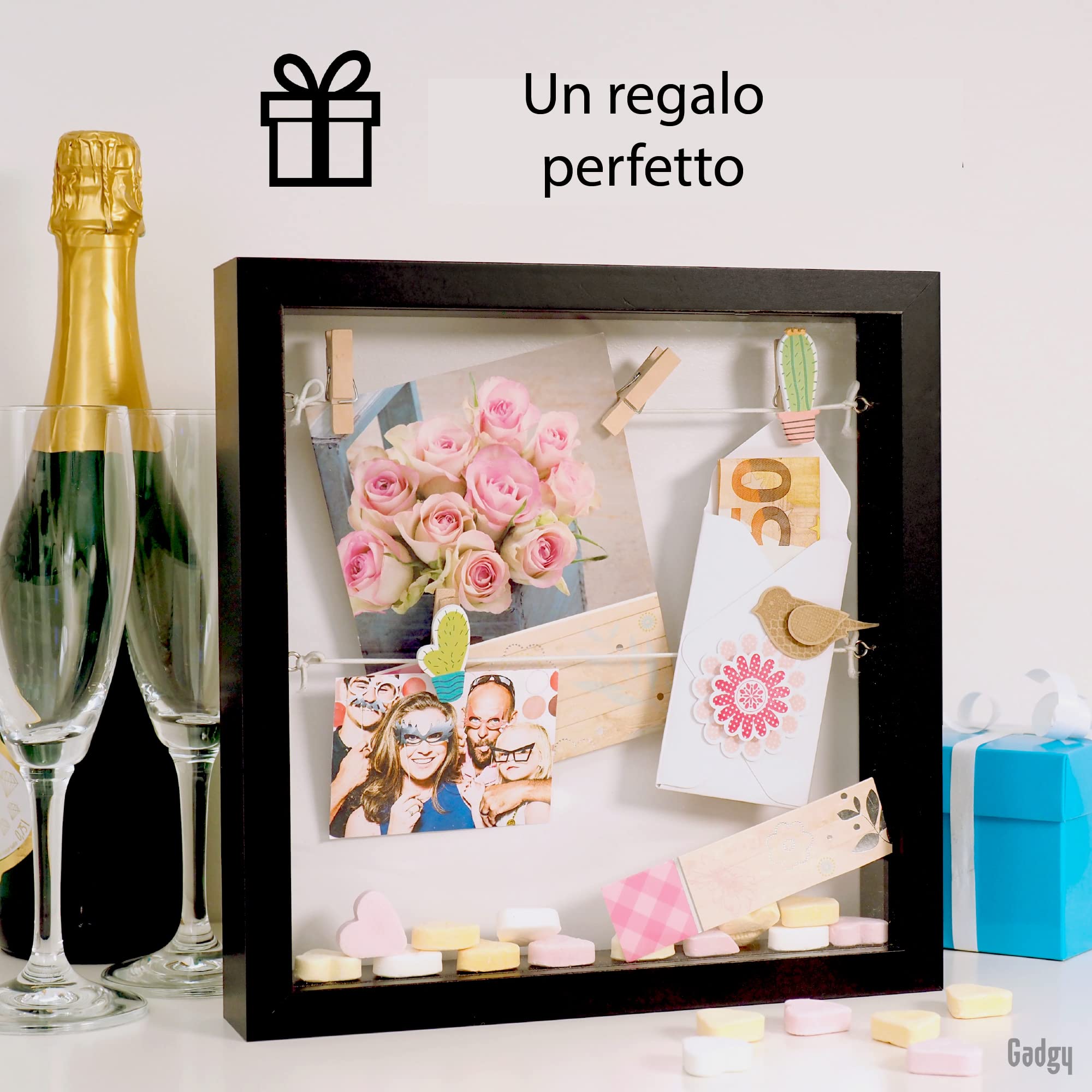 Shadow Box Porta Biglietti Con Apertura Superiore - Cornice Espositiva In Noce Per Memorie Di Concerti, Viaggi, Cinema, Regalo Fai Da Te