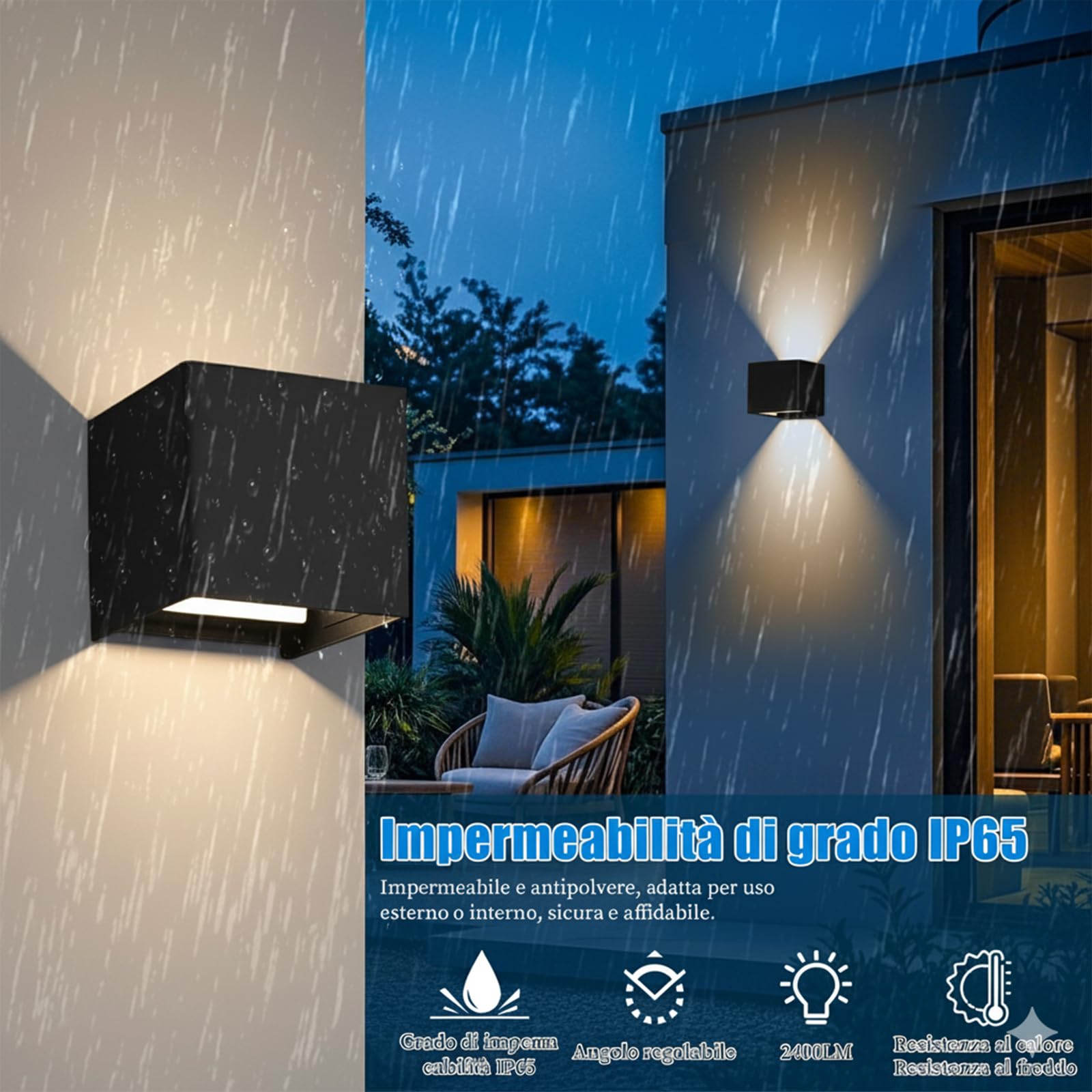 Voltix 2 Pezzi Applique da Parete LED per Esterno e Interno, Lampada da Parete Moderna Nero 12W, IP65 Impermeabile, Fascio Luminoso Regolabile, Design Cubo Quadrato per Muro (3000K – Luce Calda)