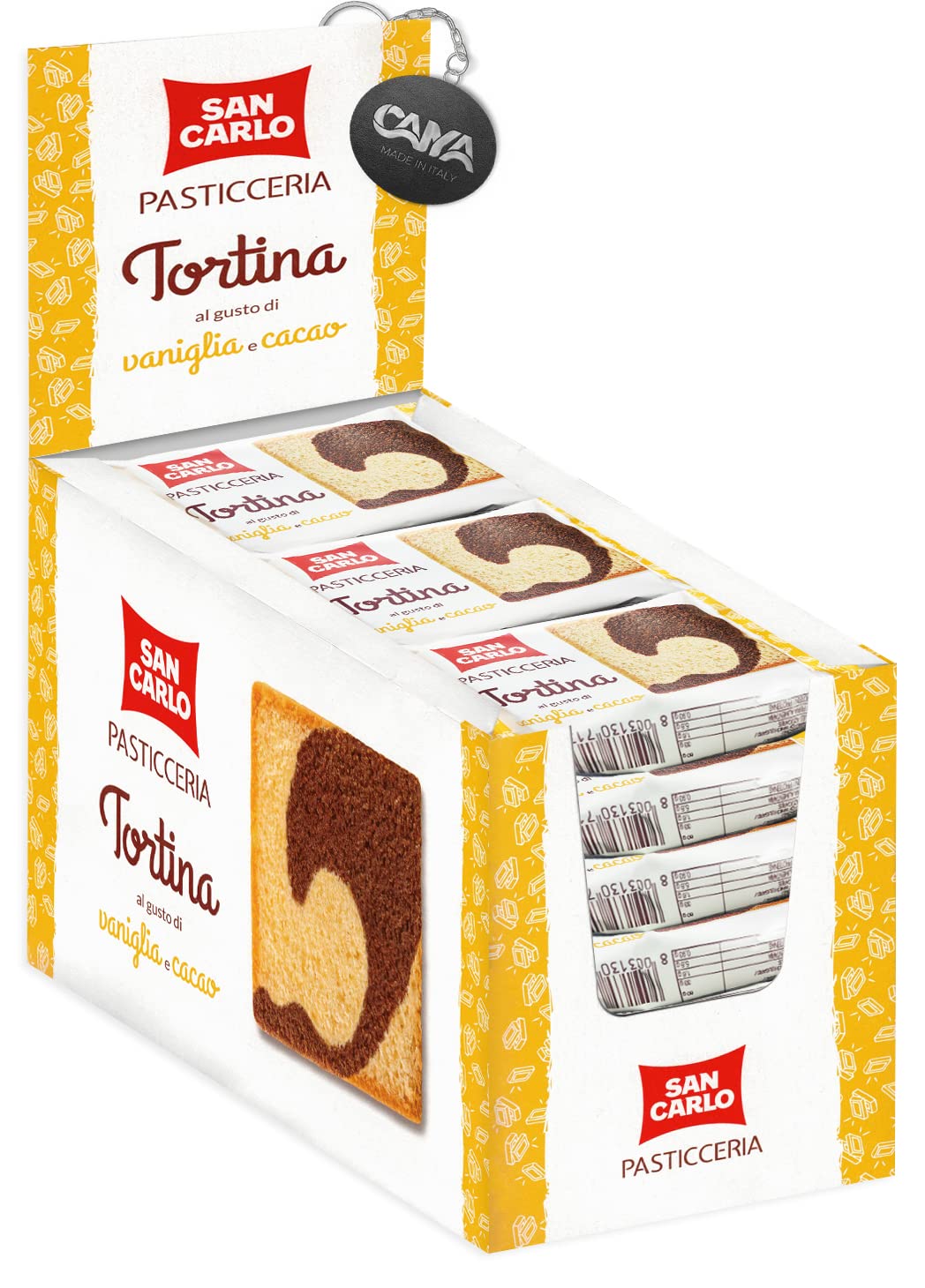 San Carlo Pasticceria Tortina Soffice al Gusto di Vaniglia e Cacao, Showbox 18x50g con Portachiavi CAIYA®