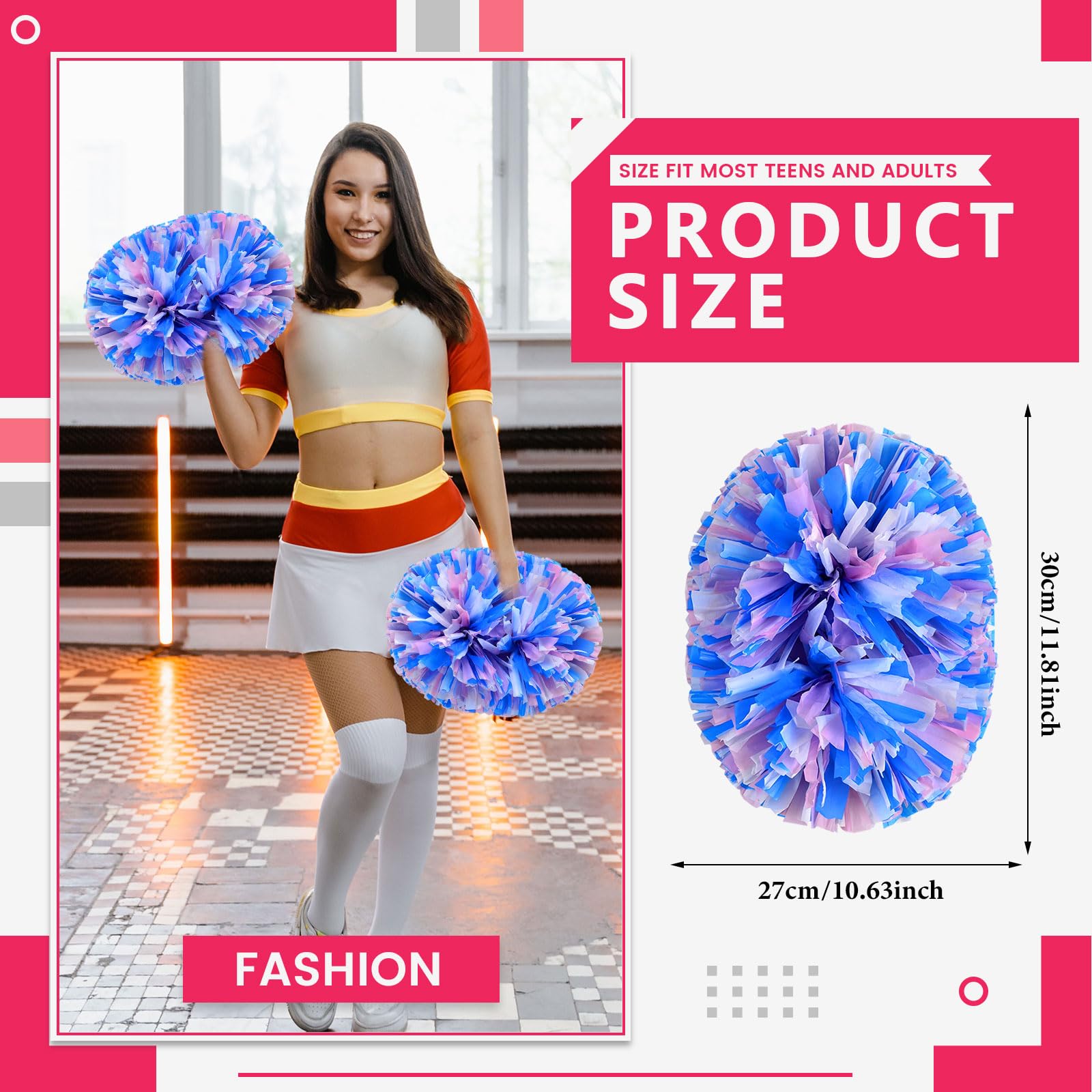 Cheer Pompony z uchwytem, ręczne pompony drużyny cheerleaderek, do drużyny sportowej, gry ducha, na imprezę taneczną, dla dorosłych, białe, niebieskie, różowe, 36 szt