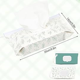 FEBSNOW 2 Pack Baby Wipes Dispenser Holder, Portable Refillable Baby Wet Wipes Pouch Container Reusable Travel Case for Outdoor Hiking, Blue Leaves