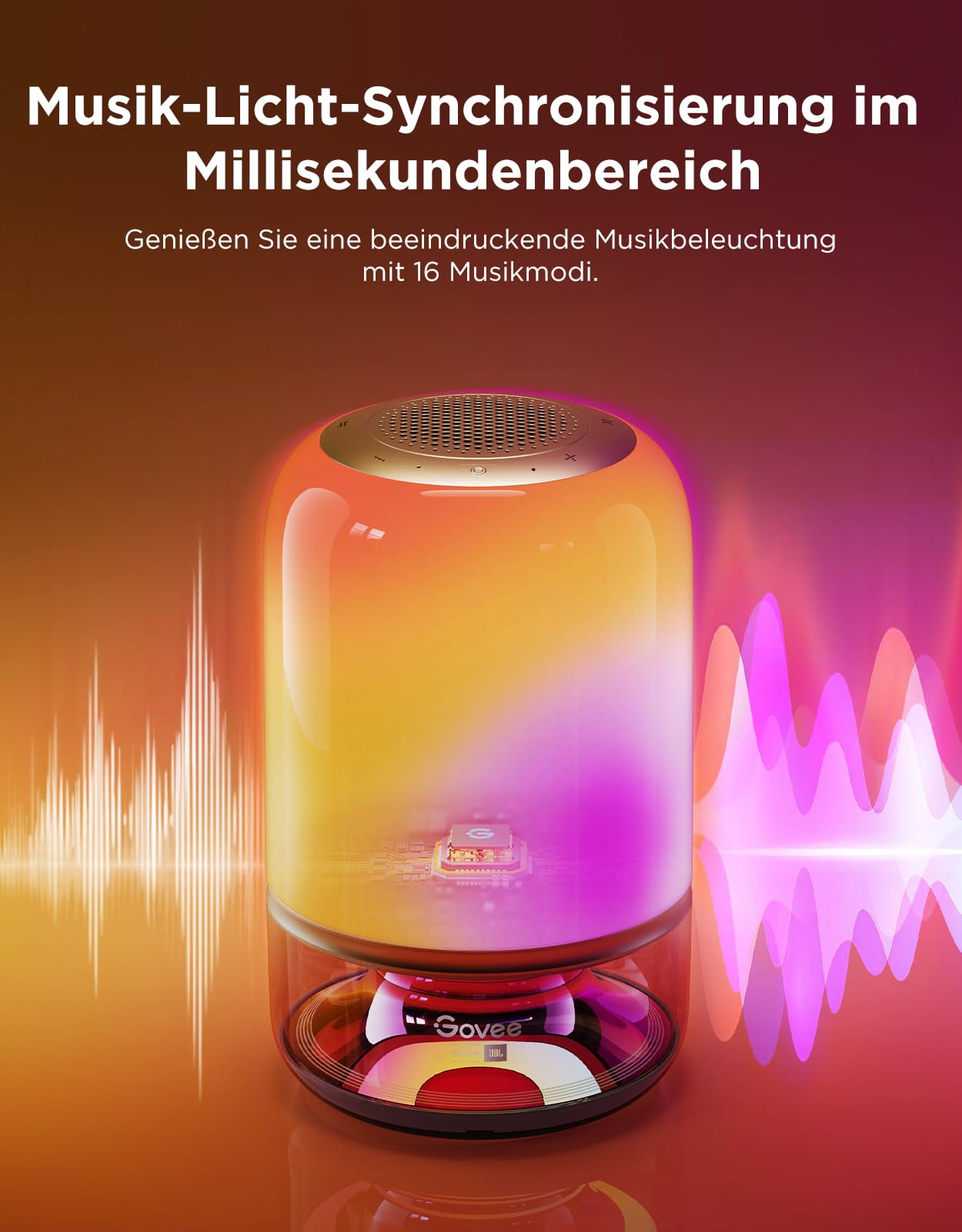 Govee Tischlampe 2 Pro x Sound von JBL, LED Tischlampe mit Lautsprecher | Musik-Licht-Sync,16 Musik,100+ Szenenmodi,Matter-kompatibel,Kompatibel mit Alexa/Matter-Sprachsteuerung,Tragbar und kabellos