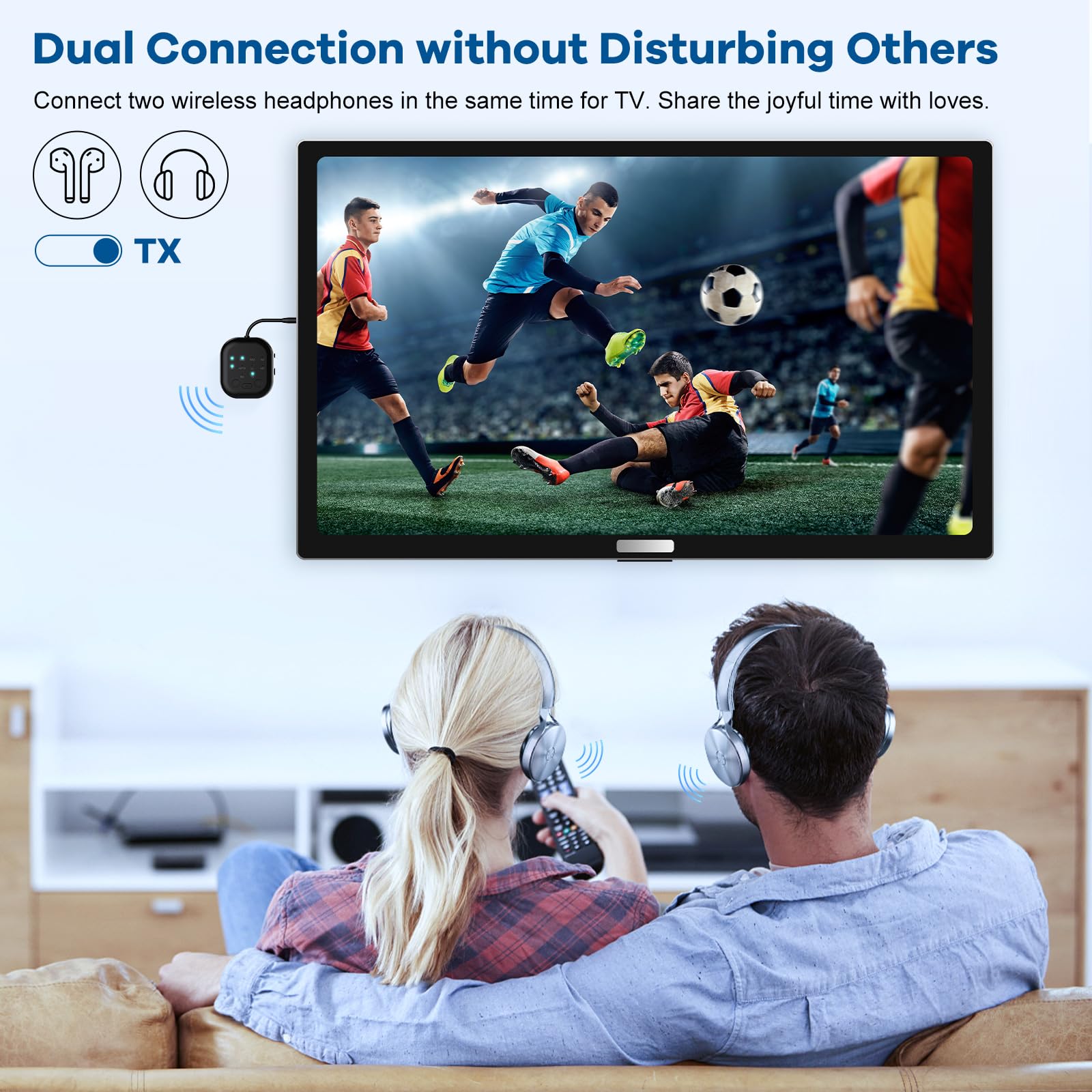 eppfun Transmisor Receptor Bluetooth 5.3 para TV, APTX-Adaptive Adaptador Audio Bluetooth con AUX 3,5mm Jack para PC/Televisión/Altavoces/Avion