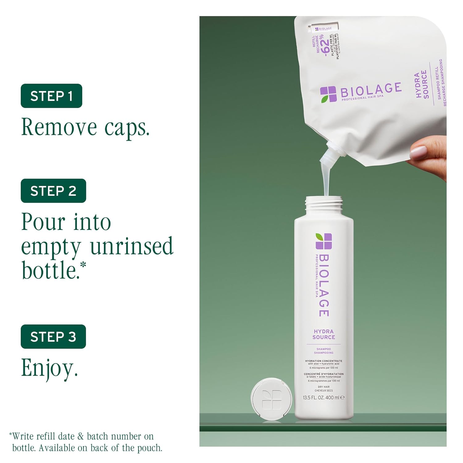 Biolage Hydra Source Shampoo and Refill Shampoo Set - Softens, Moisturizes & Adds Shine, For Dry Hair, Infused with Micro-Filtered Aloe Vera & Fermented Hyaluronic Acid, Vegan & Paraben-Free