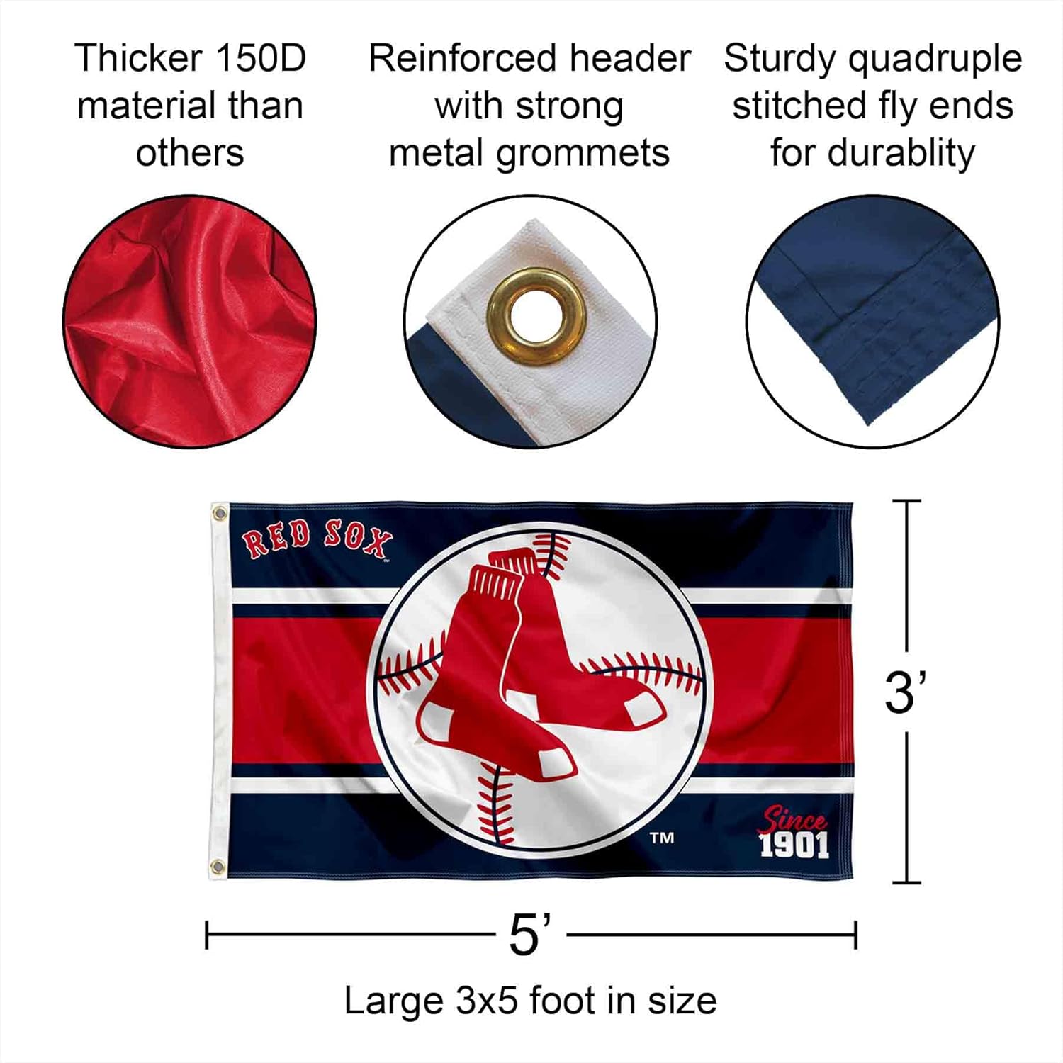 WinCraft Boston Red Sox Retro Vintage Throwback 3x5 Foot Grommet Banner Flag - Image 2