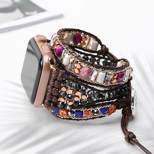 Miniatura 8 de Boho 5 Wrap Bracelet Compatible with Beaded Apple Watch Band for Women Men 42mm44mm45mm49mm, Handmade Crystal Stone Bead Watch Strap for Iwatch Band