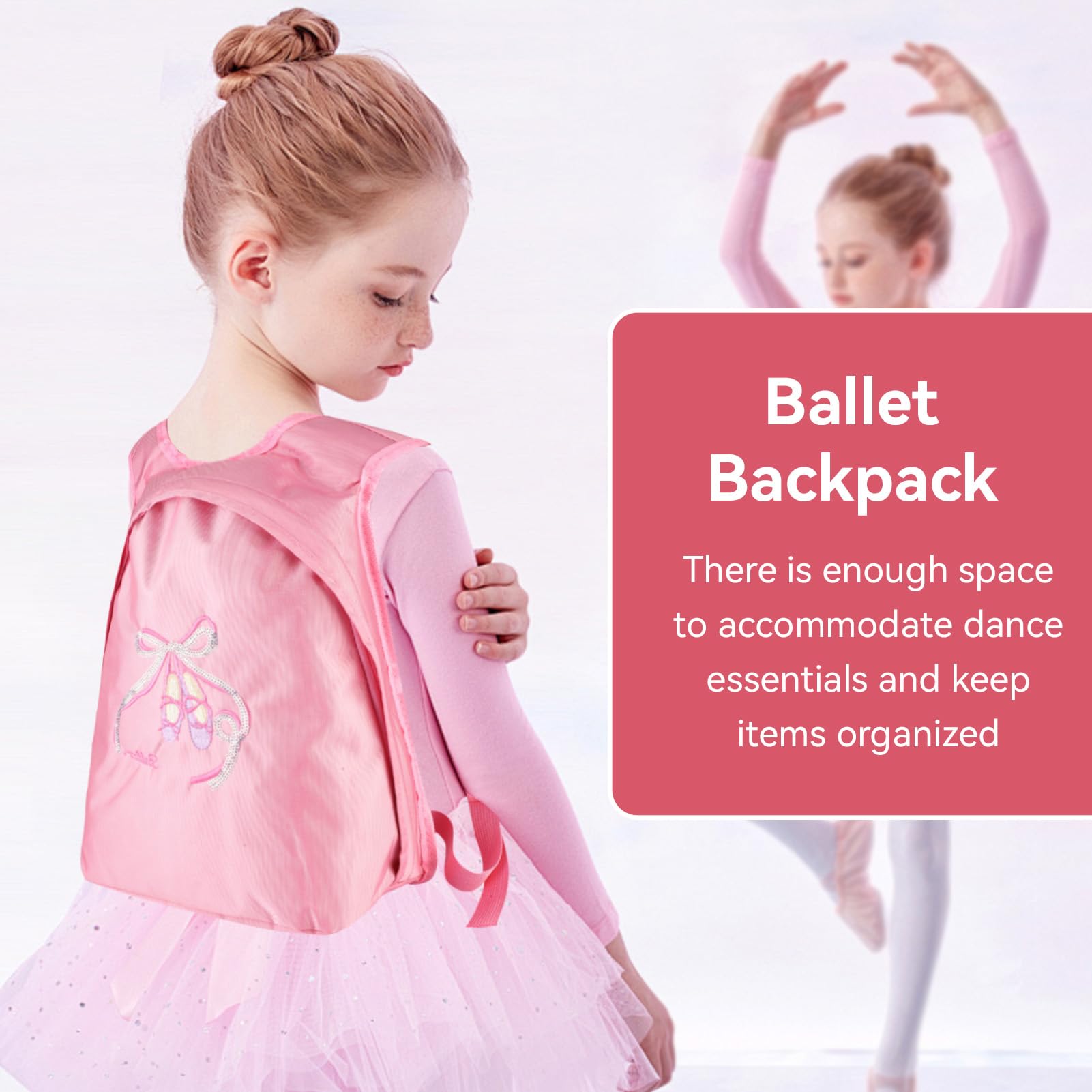 HERCHR Bolsa de Ballet para Niñas, Mochila Deportiva con Cremallera, Bolsa de Viaje, Bolsa de Hombro Doble Rosa