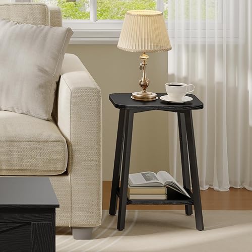 Miniatura 7 de Mesa auxiliar, pequeña mesa auxiliar rectangular con estante de almacenamiento, mesita de noche de 2 niveles, mesa de sofá, mesita de noche para