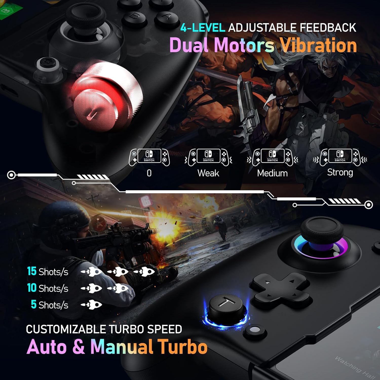 Wireless Switch Controller for Nintendo Switch 1/OLED, One-Piece Handheld Joypad Grip Switch Controller with Hall Effect Joysticks, 4 Looping Macro Buttons, 6-Axis Gyro, Vibration, Turbo, 1000mAh