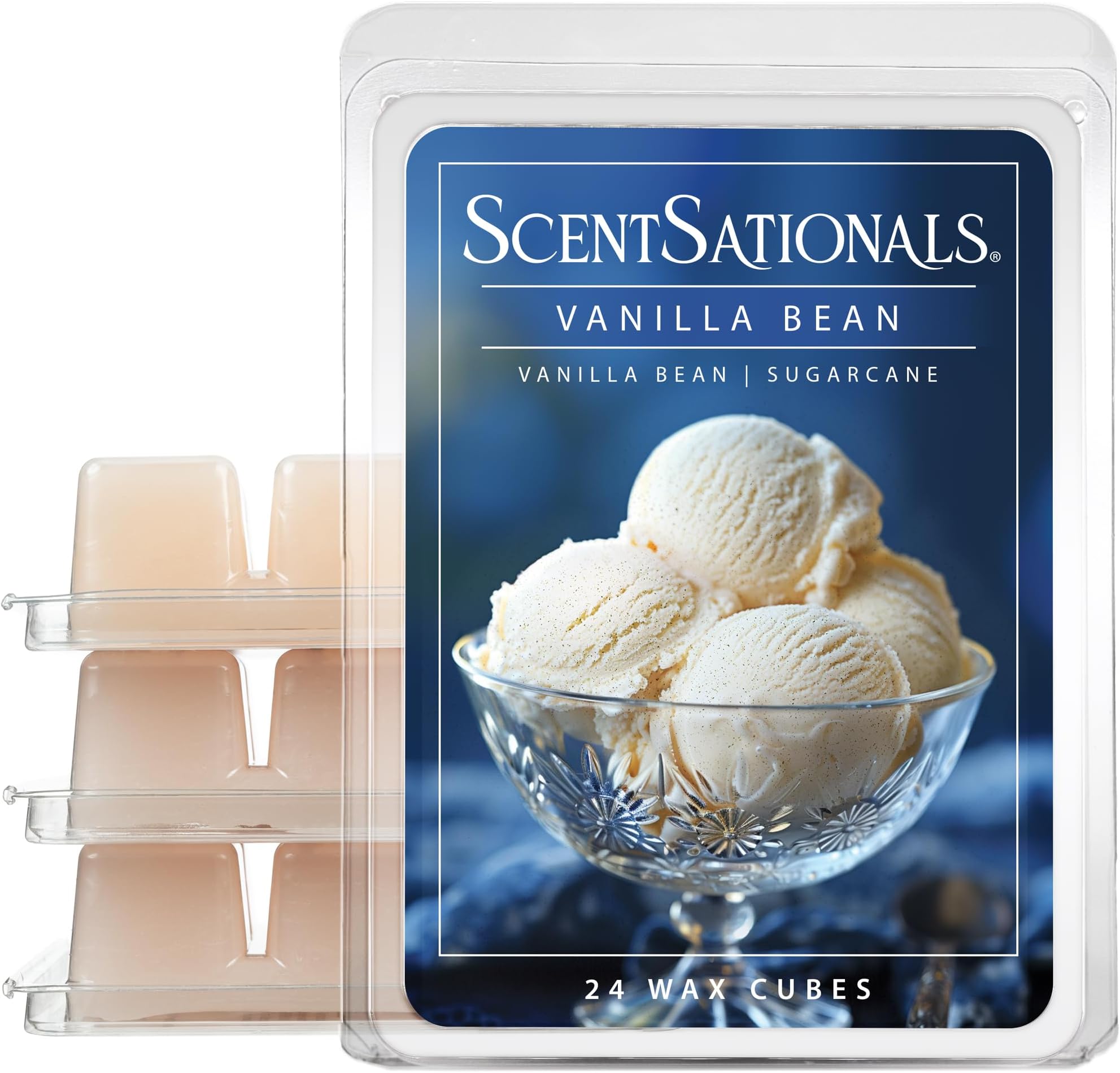 Wax Melts, Wax Cubes Strong Scent - Vanilla Bean - Long Lasting Scented Wax Melts for Warmer, 10oz (24-Cubes)