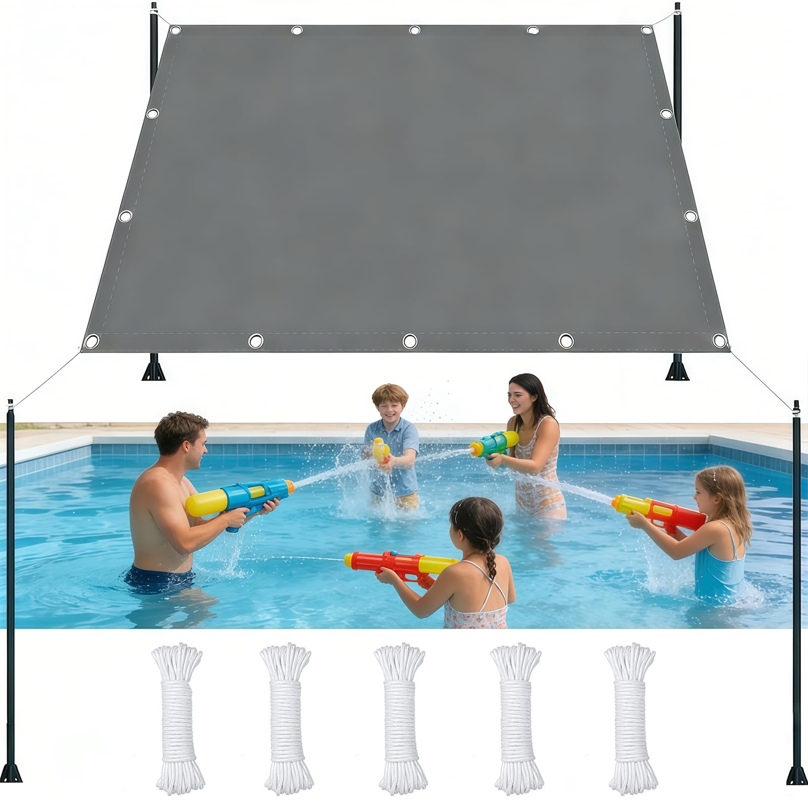 Voiles ombrages anti UV 98% imperméable en polyester gris pour jardin