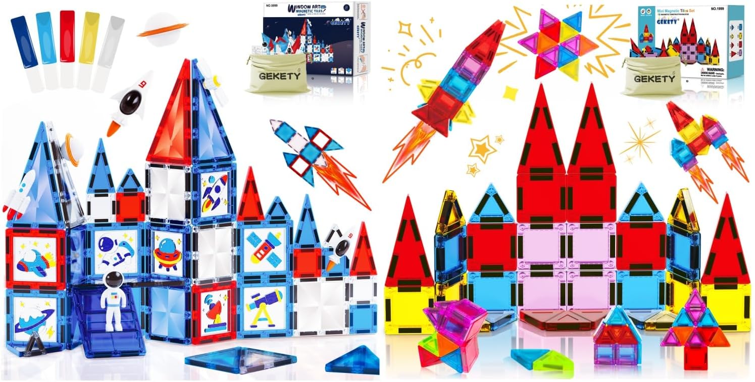 Magnetic Tiles Travel Toy Set - Montessori Toys Gift for Boy Girl Ages 3+, STEM Educational Learning Sensory Magnet Toys Toddler Kids