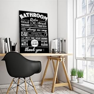 9W Bathroom Rules Art Print Canvas Poster, Bathroom Rules Sign Wall Art Decor For Home Office