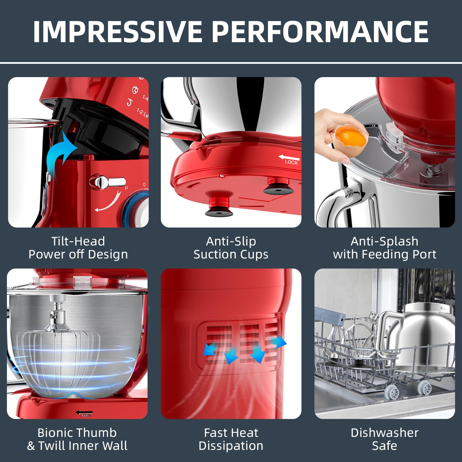Batidora Amasadora Reposteria Profesional 2000W 6.5L Robot de Cocina | Amasador, Bajo Ruido, 6 Velocidades con Pulso, Protector de Salpicaduras y Bol de Acero Inoxidable