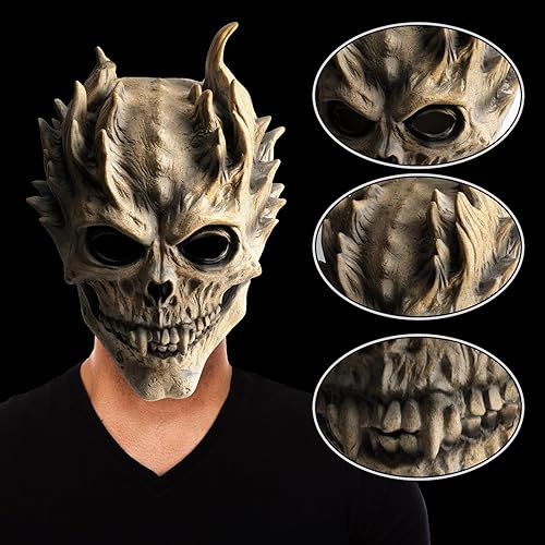 Miniatura 5 de Máscara de calavera de Halloween, máscara de esqueleto de cabeza completa, máscara de calavera demoníaca, casco de látex aterrador, accesorios de