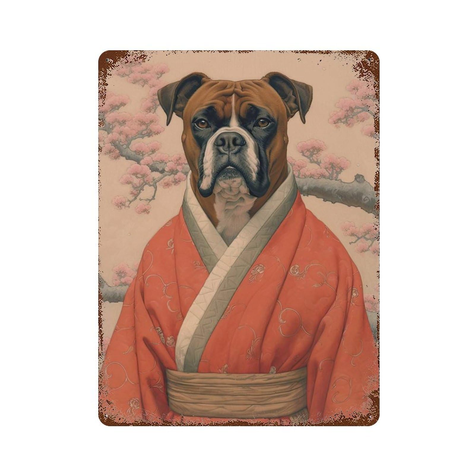 Boxer Dog Geisha Weathered Tin Sign 15.7"x11.8", Ideal for Basement, Hobby Room And Garage Decor
