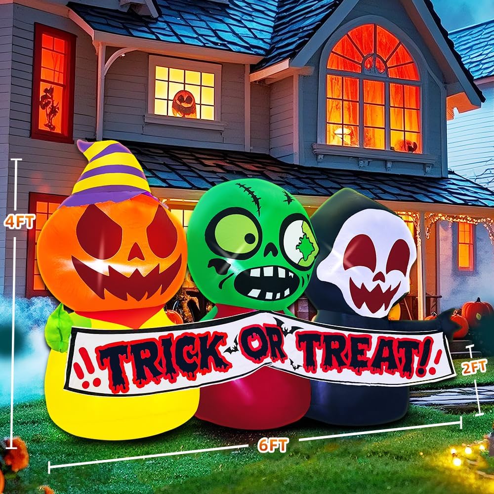 6FT Halloween Inflatable Decoration Outdoor, Halloween Decoration Outdoor Inflatable Trick or Treat Halloween Party Blow up Pumpkins Holiday Garden Yard Lawn Décor
