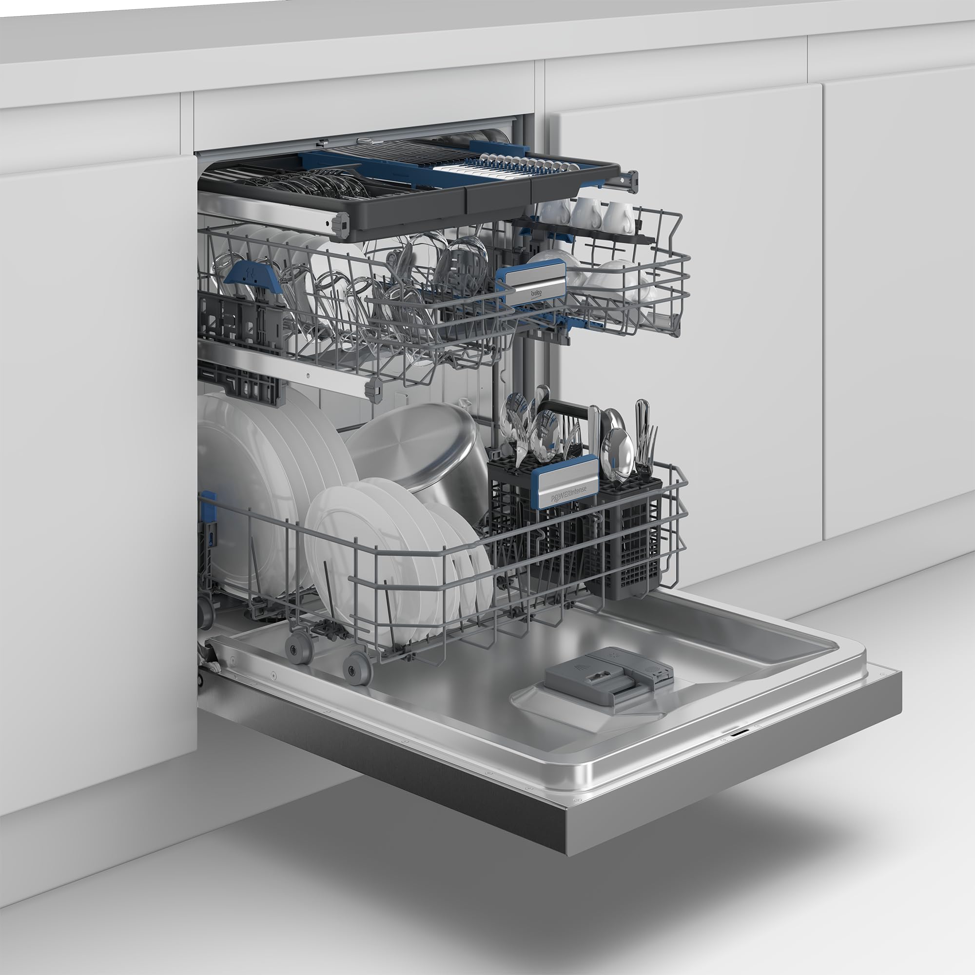 Beko BDDN36550XP Geschirrspüler 60 cm, unterbau, für 15 Maßgedecke, 6 Programme, 6 Zusatzfunktionen, 3 Spülebenen, SilentWash, SelfDry, PowerIntense, SensorAdapt, edelstahl