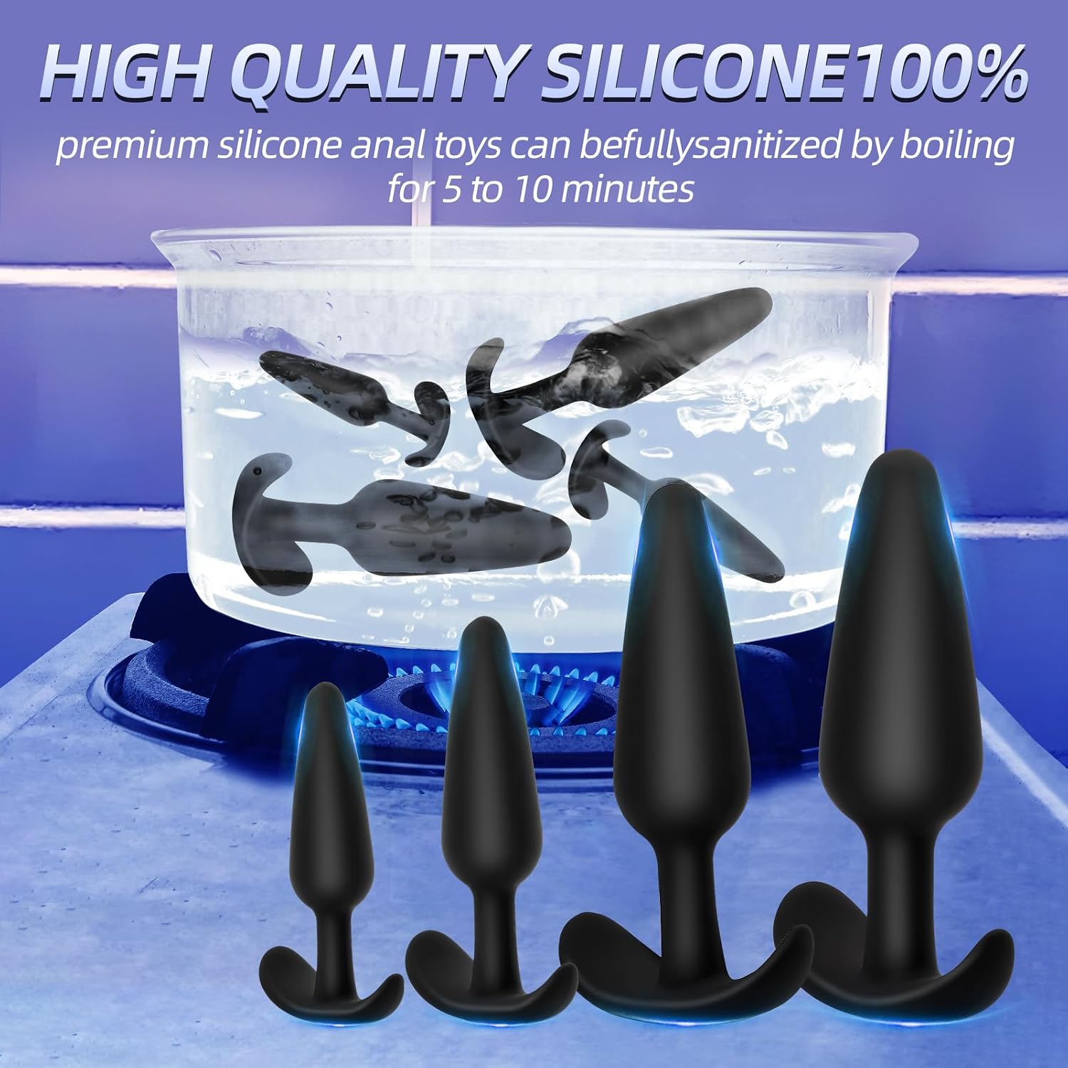 4PCS Silicone Anal Butt Plug Set, Beginner to Advanced, Trainer Kit with Flared Base for Women, Men Comfortable Long-Term Wear, Premium Training Sets, Sex Toys for Couples