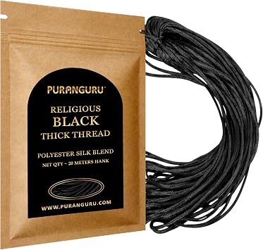 Religious Black Thread | 3mm Thick | 20 Meter Hank | Silk Polyester | Nazar Battu Kala Dhaga | Raksha Sutra Spiritual Protection String Pendants Amulets Necklace Wrist Neck Ankle Bracelet