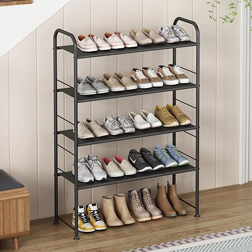 Miniatura 2 de SUOERNUO Zapatero organizador de almacenamiento de 4 niveles para entrada de armario, color negro