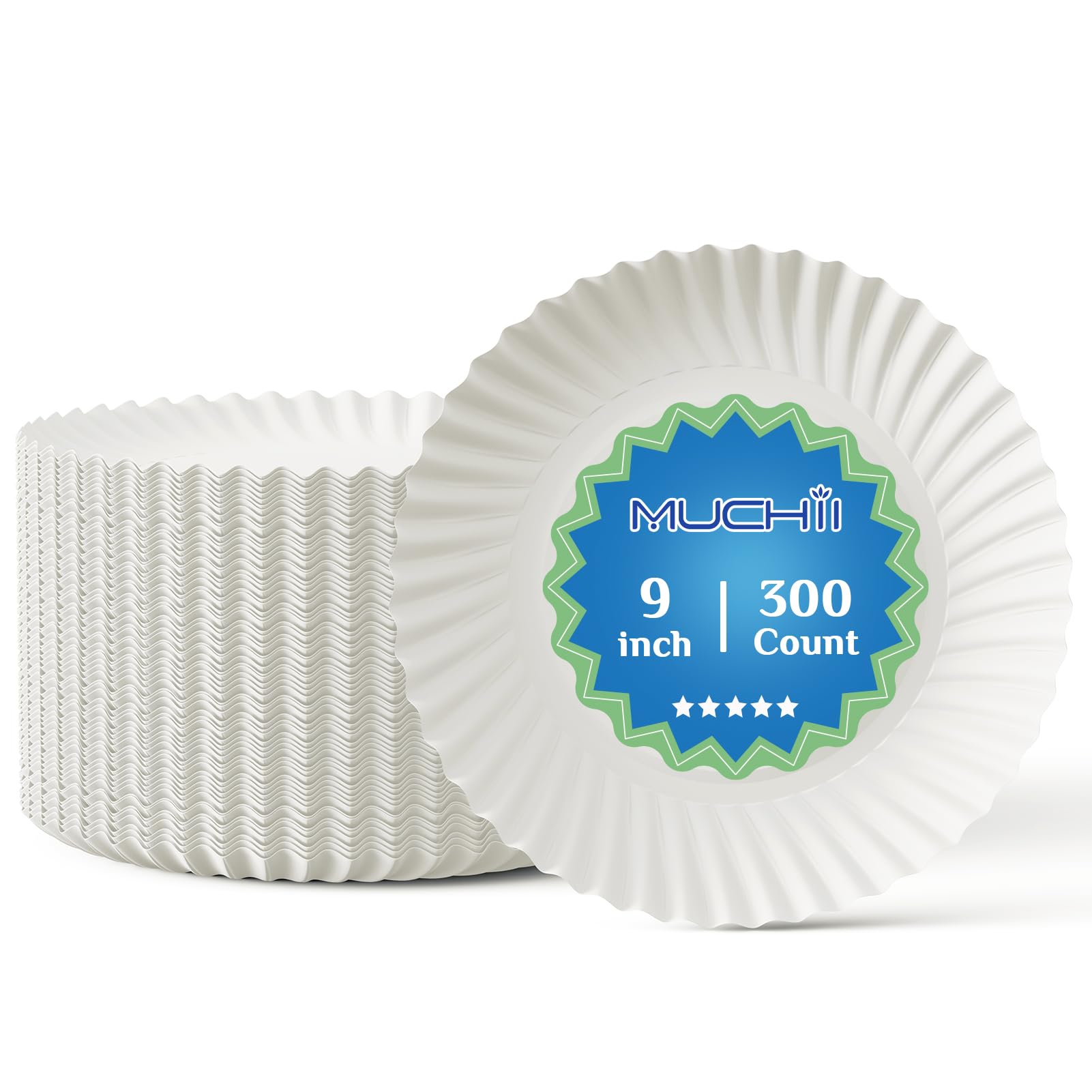 MUCHII 9 Inch Paper Plates (300-Count)