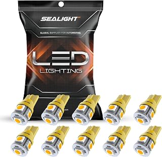 194 LED Bulb, 168 T10 LED Bulb Amber 2700k Yellow 2825 for Turn Signal Side Marker Dome Lights, 12V LED Bulb Cab Running Parking Tail Lights, (Pack of 10)…