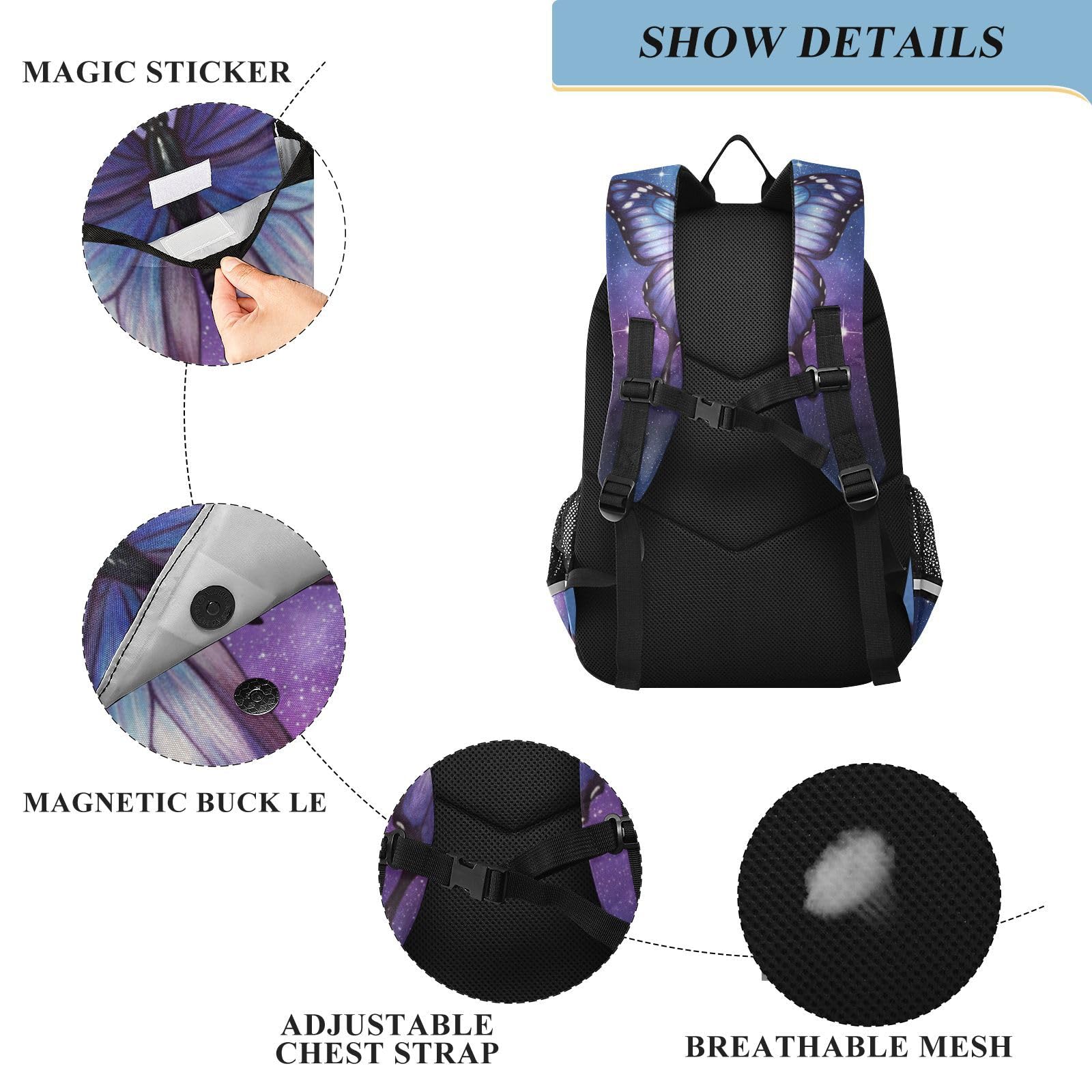 Mnsruu Sac à dos pour ordinateur portable de 15,6" - Motif papillon violet - Pour adolescentes et filles - Sac à dos de voyage léger pour le travail universitaire - 45 x 33 x 17 cm