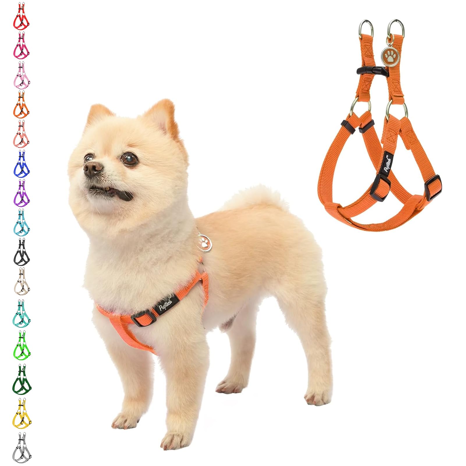 PUPTECK Step-in Dog Harness Medium Dog, Anti Pull Adjustable Dog Halter Easy Control for Walking, Orange