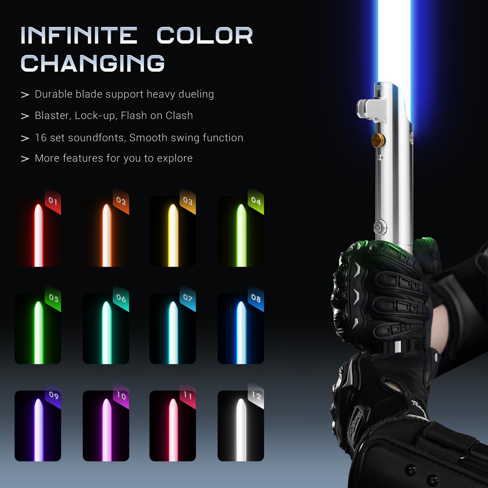 GADGETS 4 EVERYONE G4E Lichtschwert mit Bluetooth App, Smooth Swing, 16 Sound-Schriftarten, unendlicher RGB-Farbwechsel, Bewegungssteuerung, Upgrade RGB v3.0, Lichtschwert für Erwachsene und Cosplay