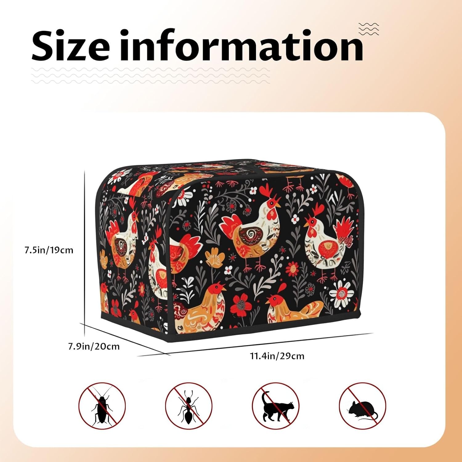 2 Slice Toaster Cover with Pockets & Top Handle Small Bread Maker Covers Cute Rooster Chickens Kitchen Small Appliance Cover Washable Universal Oven Covers
