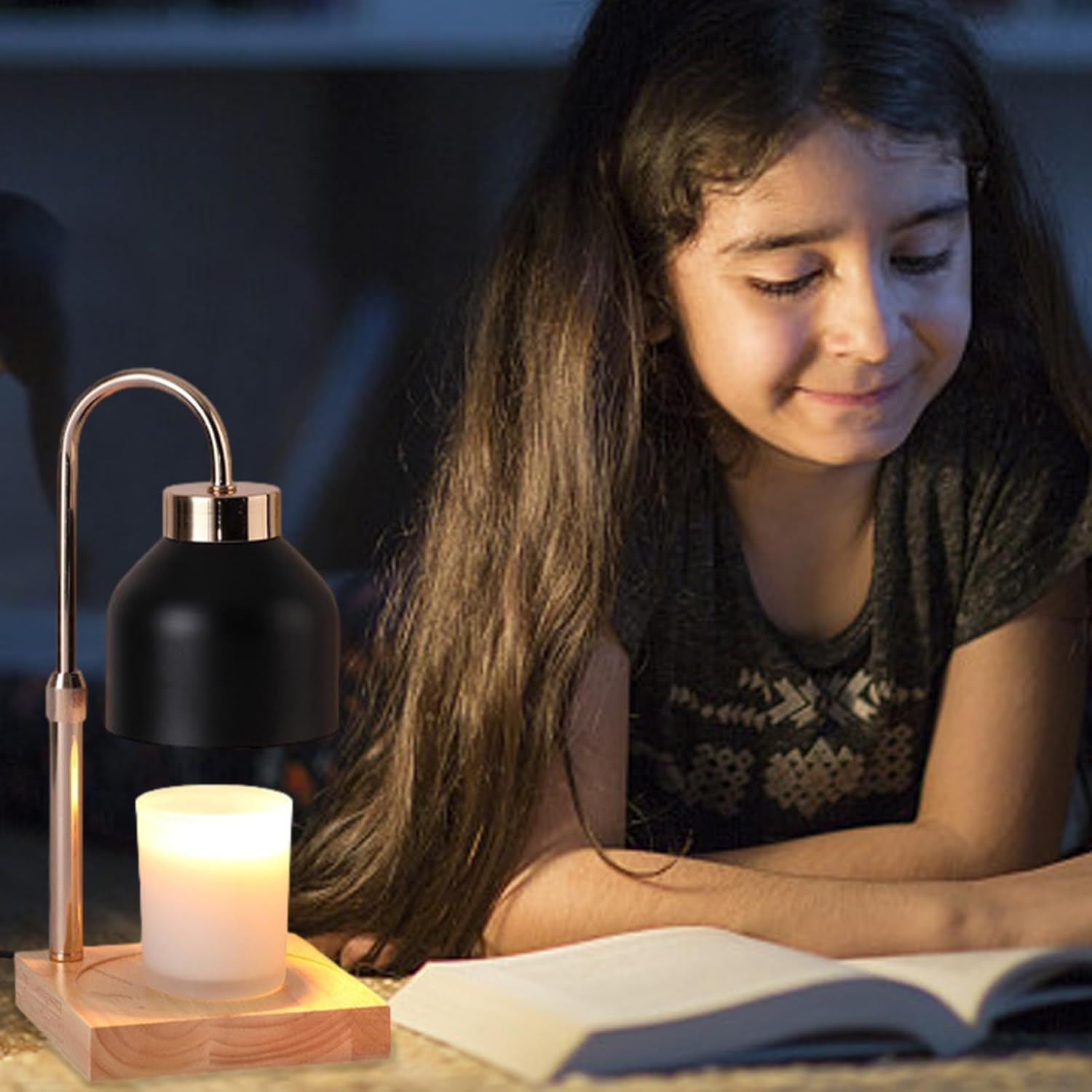 キャンドル ウォーマー ライト、タイマー付きキャンドル ウォーマー ランプ,多機能アロマセラピーランプ天然無垢材テーブルランプ -