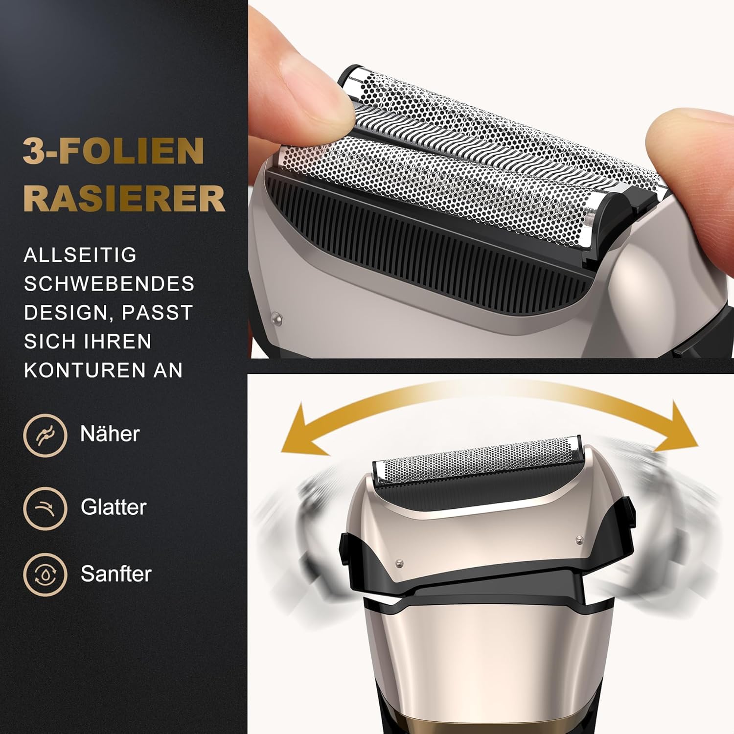 Rasierer Herren Elektrisch, 2-in-1 Elektrorasierer Herren Folienrasierer, Hochfrequenz-Vibration für Glatte Haut, Präzisionstrimmer, Ultradünne Folie, IPX7 Wasserdicht, USB-C, 80Min Akku & Reise-Lock