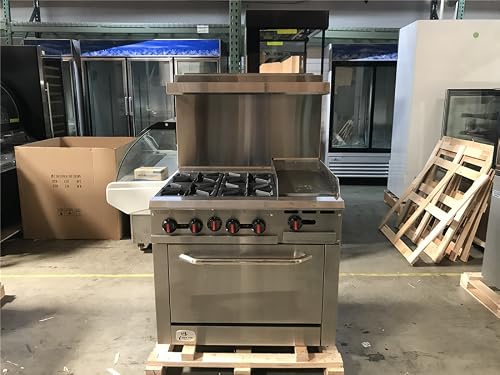 Commercial Range&Oven 36\" Width, 4 Burners 12\"Griddle, Natural Gas and Propane, NSF/ETL Certified, Thermostat, Stainless Steel Galvanized and Cast iron Grate, 211000 BTU CD-R4-12G
