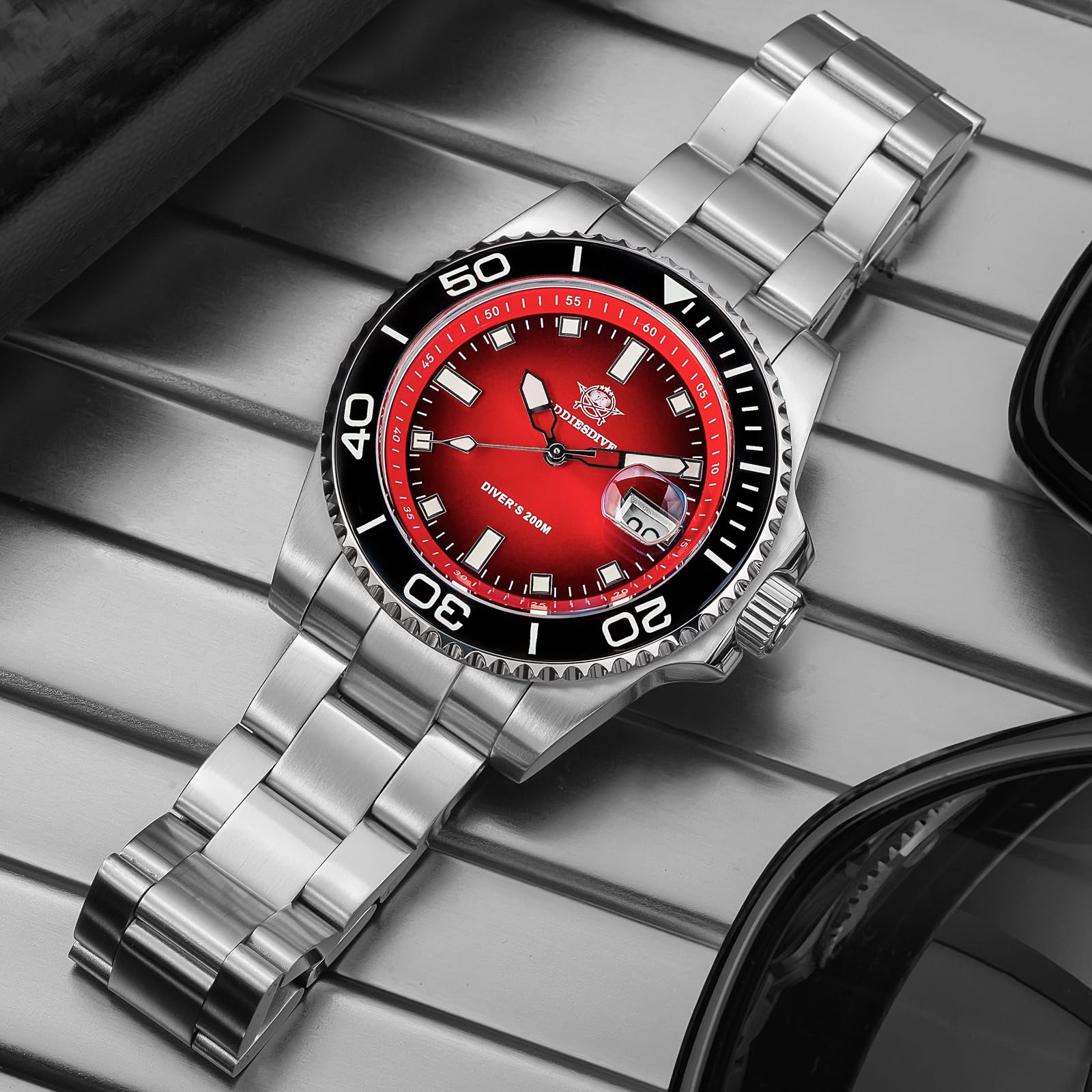 ADDIESDIVE 41mm taucheruhr Herren 200m BGW9 leuchtende Keramiklünette analoge Uhr Herren Mit Edelstahlarmband AD2089