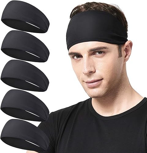 Miniatura 7 de Acozycoo Diademas para correr para hombre, paquete de 5, banda deportiva para correr, ciclismo, baloncesto, yoga, entrenamiento de fitness, banda