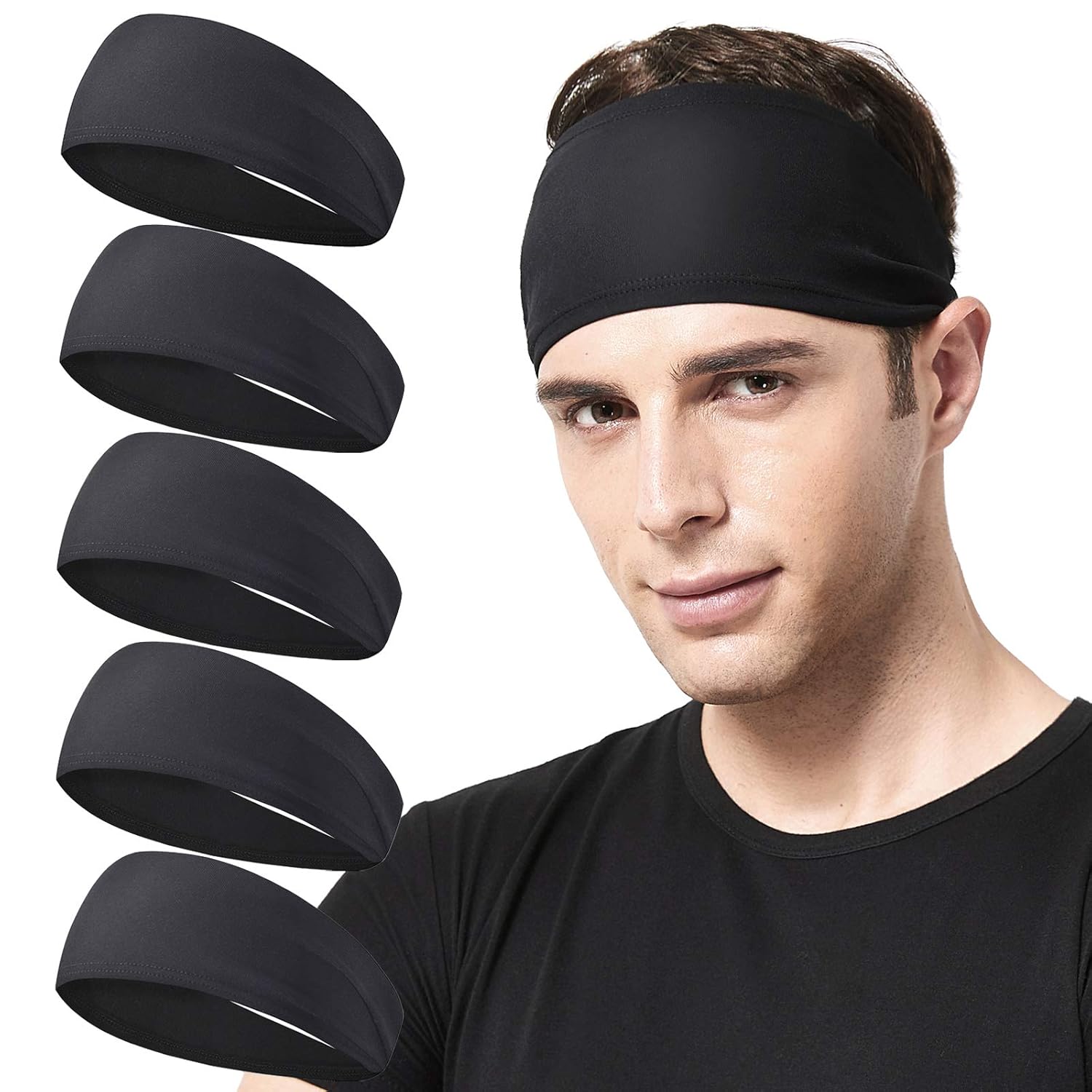Acozycoo Mens Running Headband 5Pack Mens Sweatband Sports Headband for Running Cycling Basketball Yoga Fitness Workout Stretchy Unisex