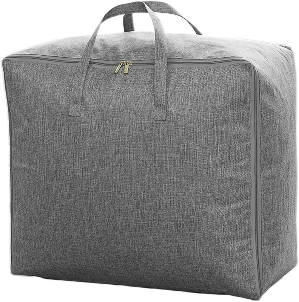 Multipurpose Moisture Proof Foldable Storage Bag for Clothes Comforter Quilt Bedspread Pillow Blanket (Grey, 105L)