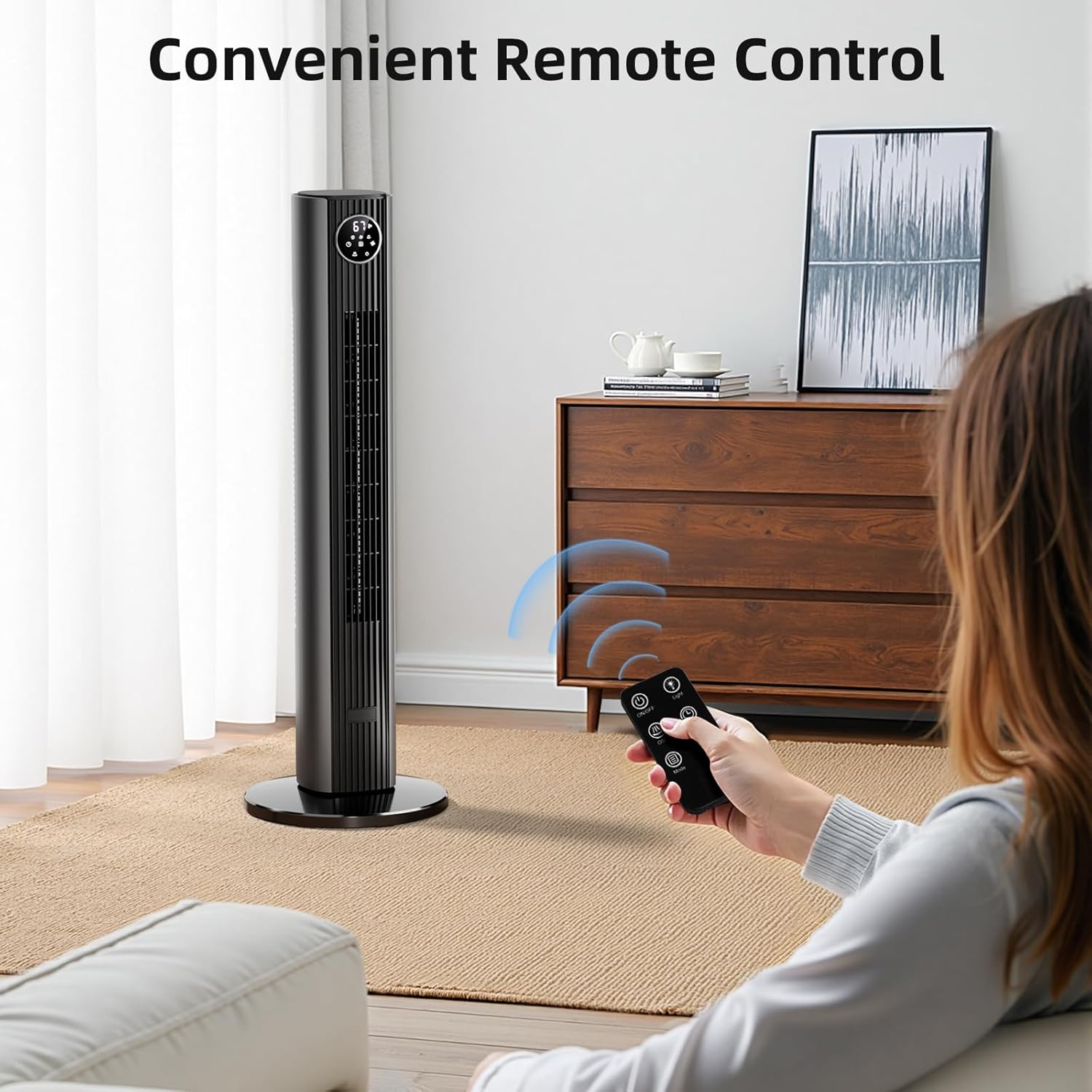 Antarctic Star 35-inch Tower Fan Portable Electric 85° Oscillating Fan Quiet Cooling Remote Control Standing Bladeless Floor Fans 3 Speeds Wind Modes 12h Timer Bedroom Office, Grey