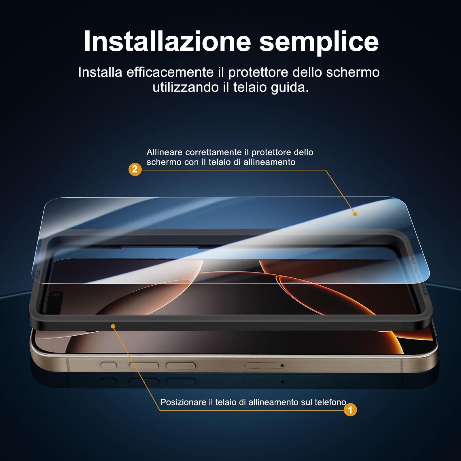 NEW'C 2 x Pellicola Vetro Temperato per iPhone 16 Pro Max (6,9 pollici) e 2 x Pellicola Vetro Protettiva Fotocamera Posteriore per iPhone 16 Pro Max - Strumento di facile installazione incluso