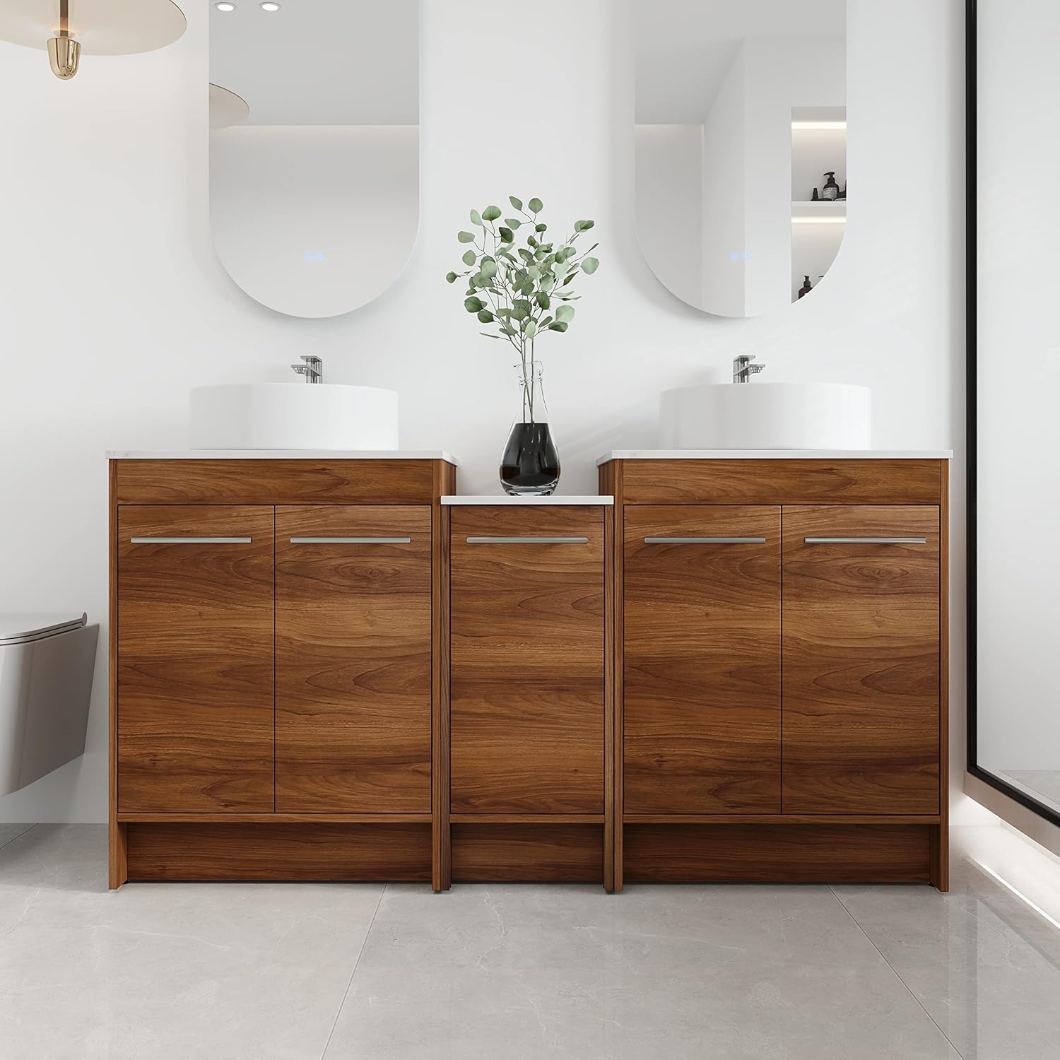 60 Inch Freestanding Bathroom Vanity, 60" Bathroom Vanity with Sink, Double Sinks Bathroom Vanity Combo, Modern Bathroom Vanity, Brown Floor Standing Cabinet Set